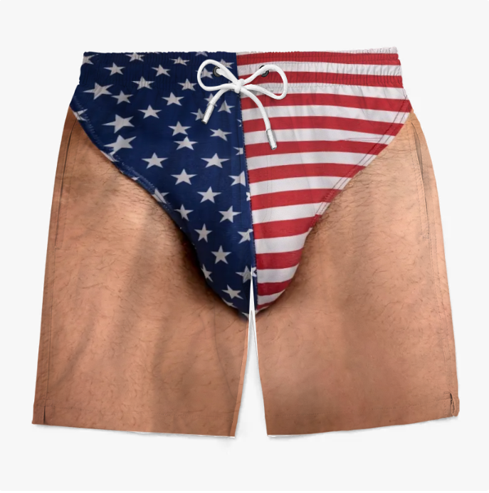 Custom Funny Patriotic Men Swim Trunks - Personalized Summer Vacation And Travel Gifts For Men - Freedom And Chill
