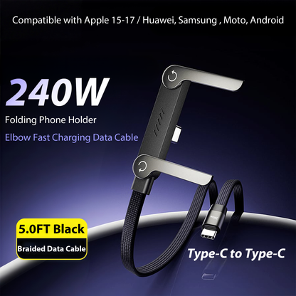 ⚠️ Type-C to Type-C Only | Not Compatible with iPhone 14 & Earlier | ⚡Official Authorized | MFi-Certified Cables🔥 2-in-1 Cable 240W Fast Charging with Phone Stand (Compatible with Apple 15-17, Huawei, Samsung, Moto, Android)