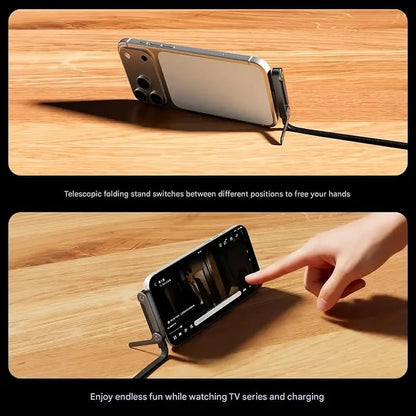 ⚠️ Type-C to Type-C Only | Not Compatible with iPhone 14 & Earlier | ⚡Official Authorized | MFi-Certified Cables🔥 2-in-1 Cable 240W Fast Charging with Phone Stand (Compatible with Apple 15-17, Huawei, Samsung, Moto, Android)