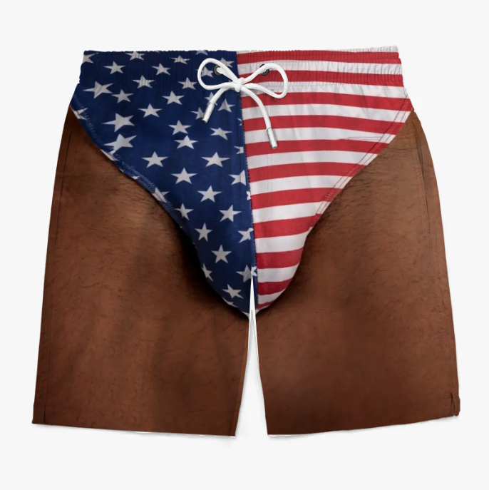 Custom Funny Patriotic Men Swim Trunks - Personalized Summer Vacation And Travel Gifts For Men - Freedom And Chill