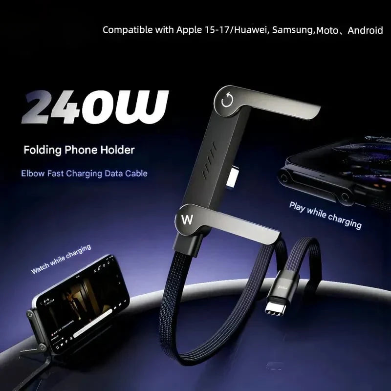 ⚠️ Type-C to Type-C Only | Not Compatible with iPhone 14 & Earlier | ⚡Official Authorized | MFi-Certified Cables🔥 2-in-1 Cable 240W Fast Charging with Phone Stand (Compatible with Apple 15-17, Huawei, Samsung, Moto, Android)