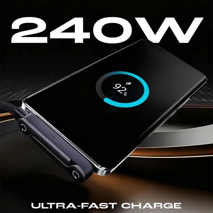 ⚠️ Type-C to Type-C Only | Not Compatible with iPhone 14 & Earlier | ⚡Official Authorized | MFi-Certified Cables🔥 2-in-1 Cable 240W Fast Charging with Phone Stand (Compatible with Apple 15-17, Huawei, Samsung, Moto, Android)